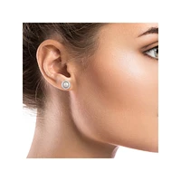 Sterling Silver, 5MM Freshwater Pearl & Cubic Zirconia Halo Stud Earrings