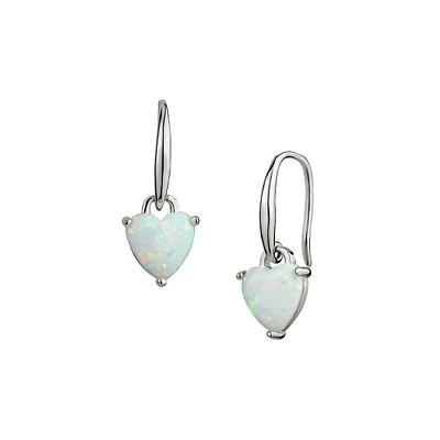 Sterling Silver & Opal Heart Drop Earrings