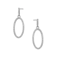 Sterling Silver & Cubic Zirconia Open-Oval Drop Earrings