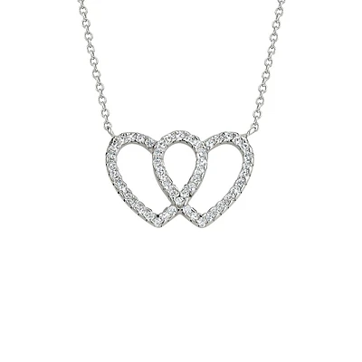 Sterling Silver & Cubic Zirconia Double-Heart Necklace