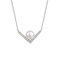 Sterling Silver, 7MM Freshwater Pearl & Cubic Zirconia Necklace