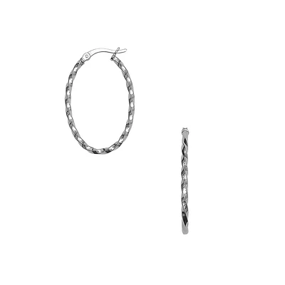 Sterling Silver Large Rope Oval Hoop Earrings