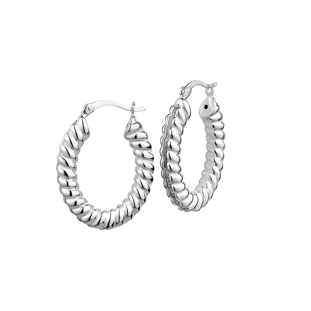 Silver Ribbed Hoop Earrings With Stardust Center