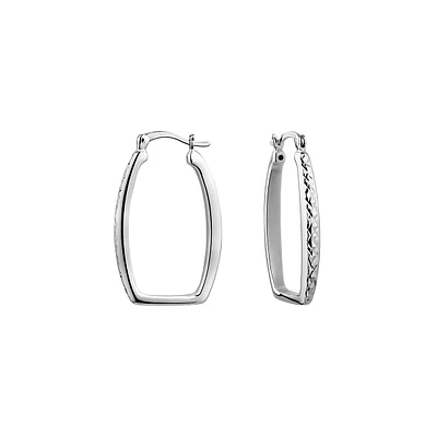 Sterling Silver Rounded Rectangular Textured Hoop Earrings