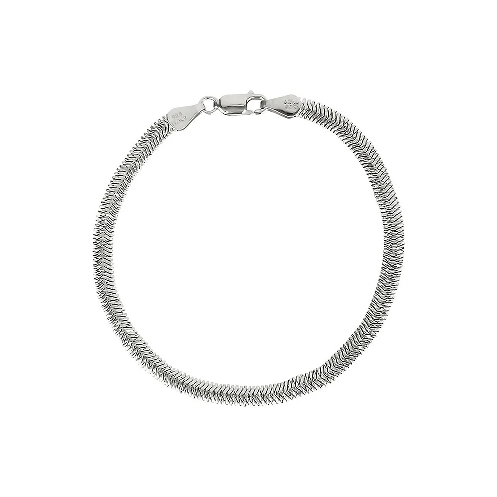 Waterproof Sterling Silver Flat Diamond-Cut Snake Bracelet