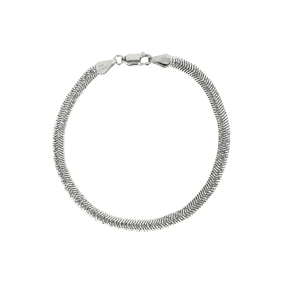 Waterproof Sterling Silver Flat Diamond-Cut Snake Bracelet