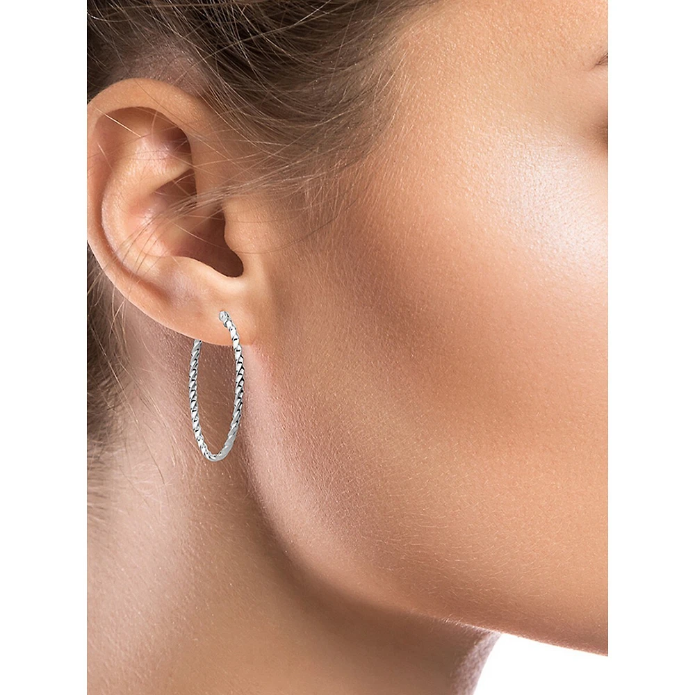 Sterling Silver Large Oval Rope Hoop Earrings