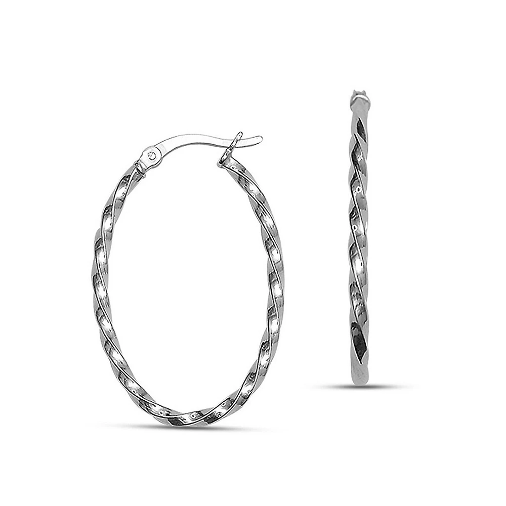 Sterling Silver Large Oval Rope Hoop Earrings