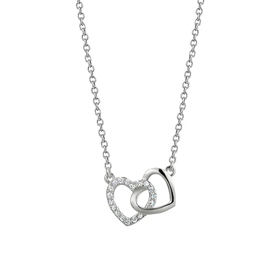 Sterling Silver & Cubic Zirconia Double-Heart Necklace