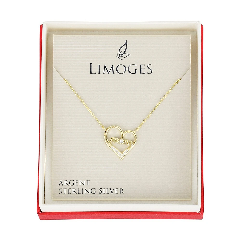 Goldplated Sterling Silver & Cubic Zirconia Mom Heart Pendant Necklace