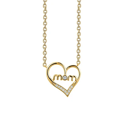 Goldplated Sterling Silver & Cubic Zirconia Mom Heart Pendant Necklace