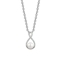 Sterling Silver, 6-6.5MM Genuine Pearl & Cubic Zirconia Infinity Pendant Necklace