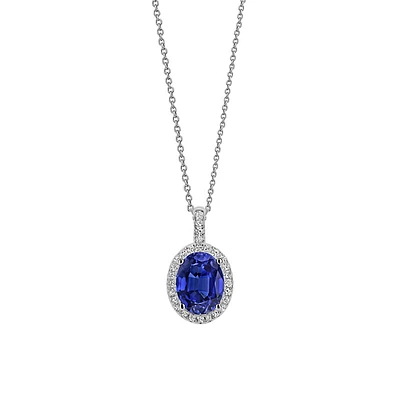 Sterling Silver & Cubic Zirconia Oval Halo Pendant Necklace