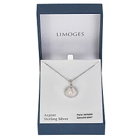 Sterling Silver, Cubic Zirconia & 7MM Freshwater Pearl Circular Pendant Necklace