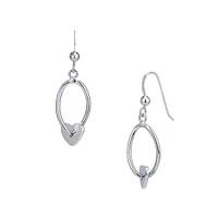 Sterling Silver Heart Charm Drop-Hoop Earrings