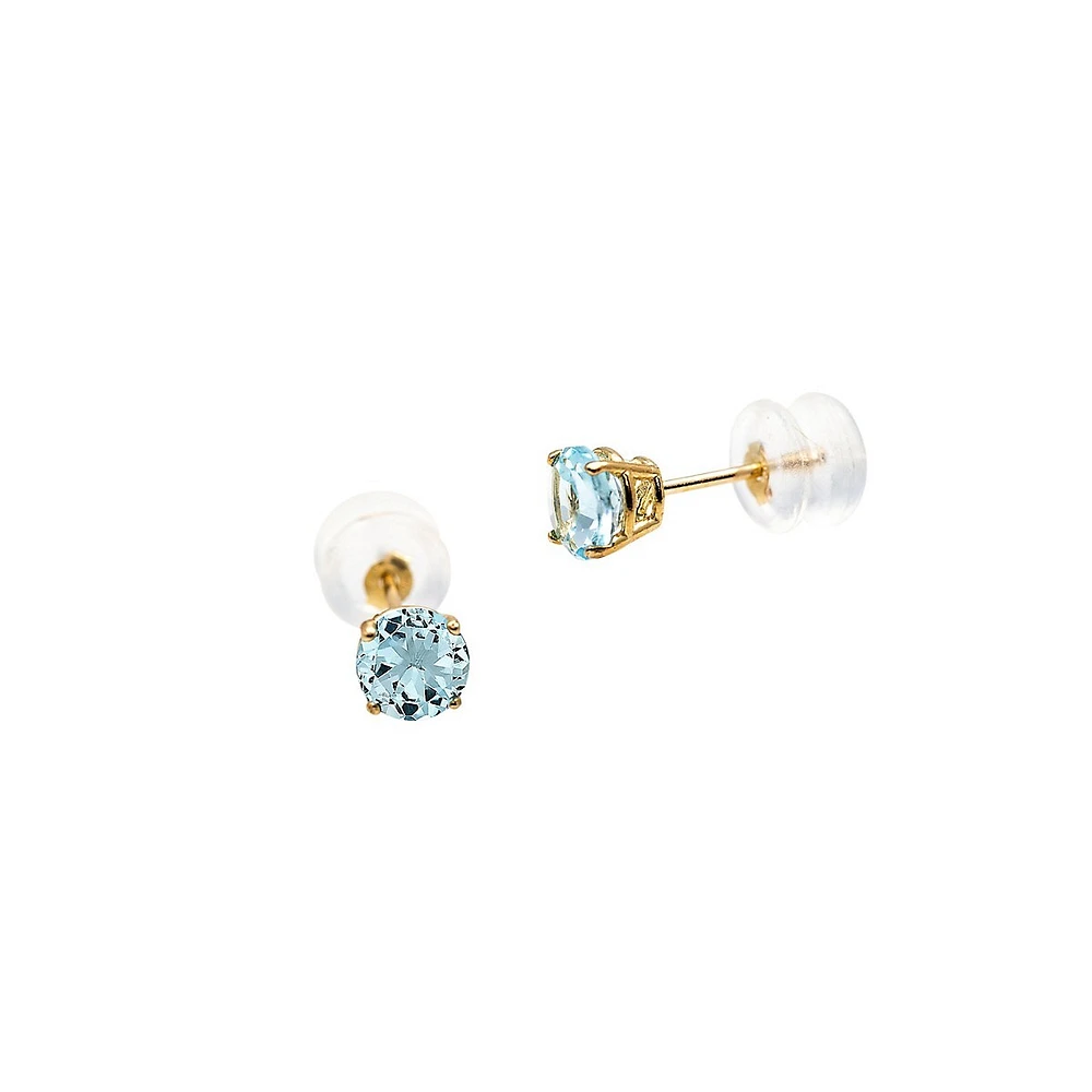 Boutons d'oreilles en or jaune 10 ct avec aigue-marine de mars