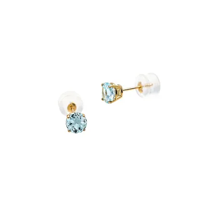 10K Yellow Gold Aquamarine March Birthstone Stud Earrings