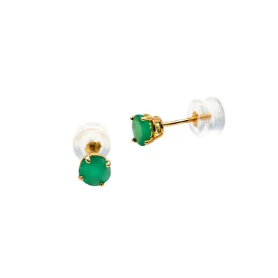 10K Yellow Gold Emerald May Birthstone Stud Earrings