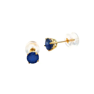 10K Yellow Gold Sapphire September Birthstone Stud Earrings
