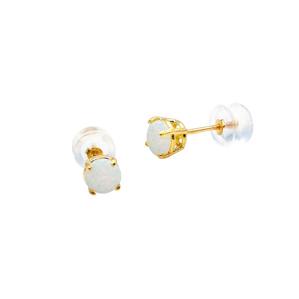 10K Yellow Gold & Opal October Gemstone Stud Earrings