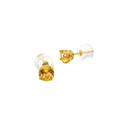 10K Yellow Gold & Citrine November Gemstone Stud Earrings
