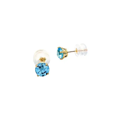 10K Yellow Gold & Blue Topaz December Gemstone Stud Earrings