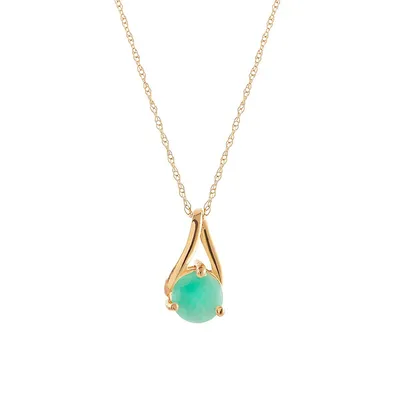 10K Yellow Gold Emerald May Birthday Pendant Necklace