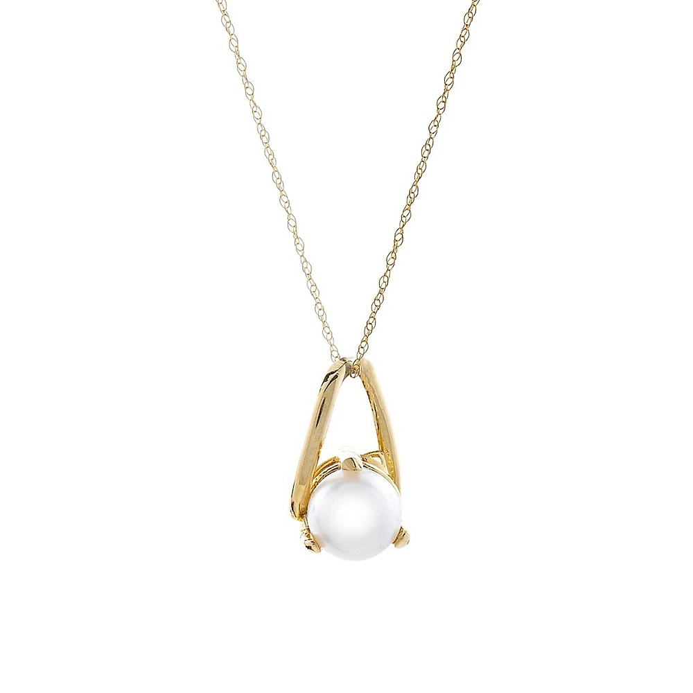 10K Yellow Gold & 6MM Freshwater Pearl Pendant Necklace