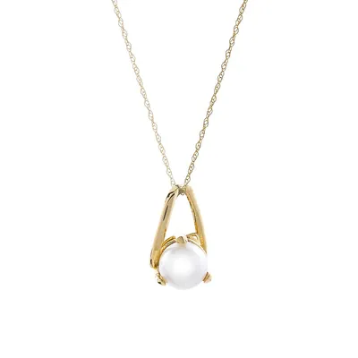 10K Yellow Gold & 6MM Freshwater Pearl Pendant Necklace