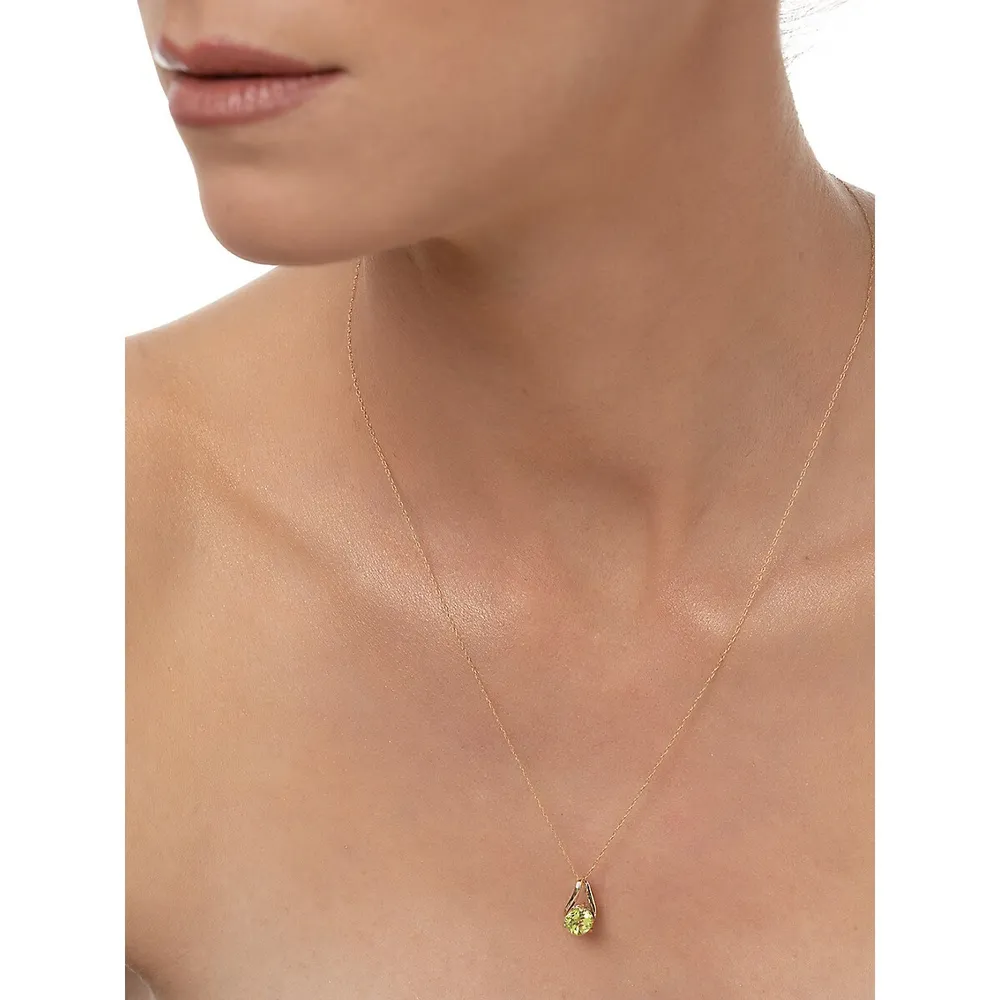 10K Yellow Gold Peridot August Birthstone Pendant Necklace