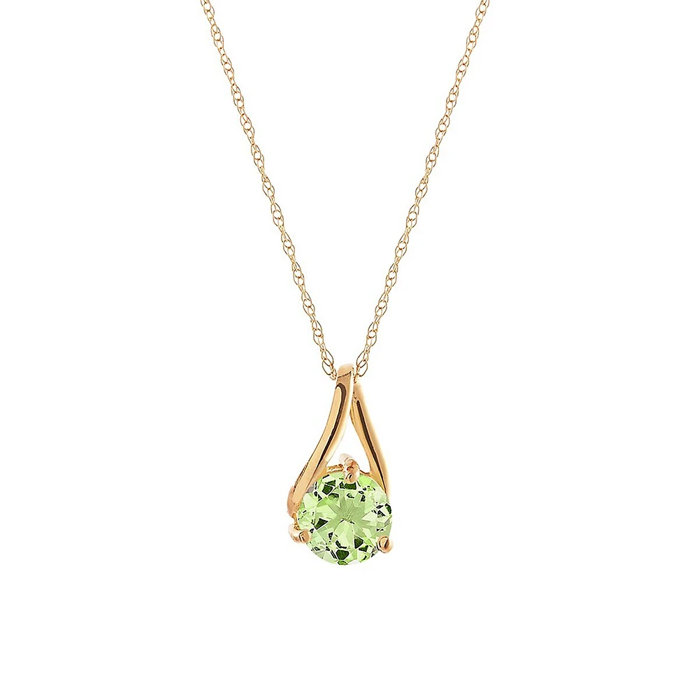 10K Yellow Gold Peridot August Birthstone Pendant Necklace