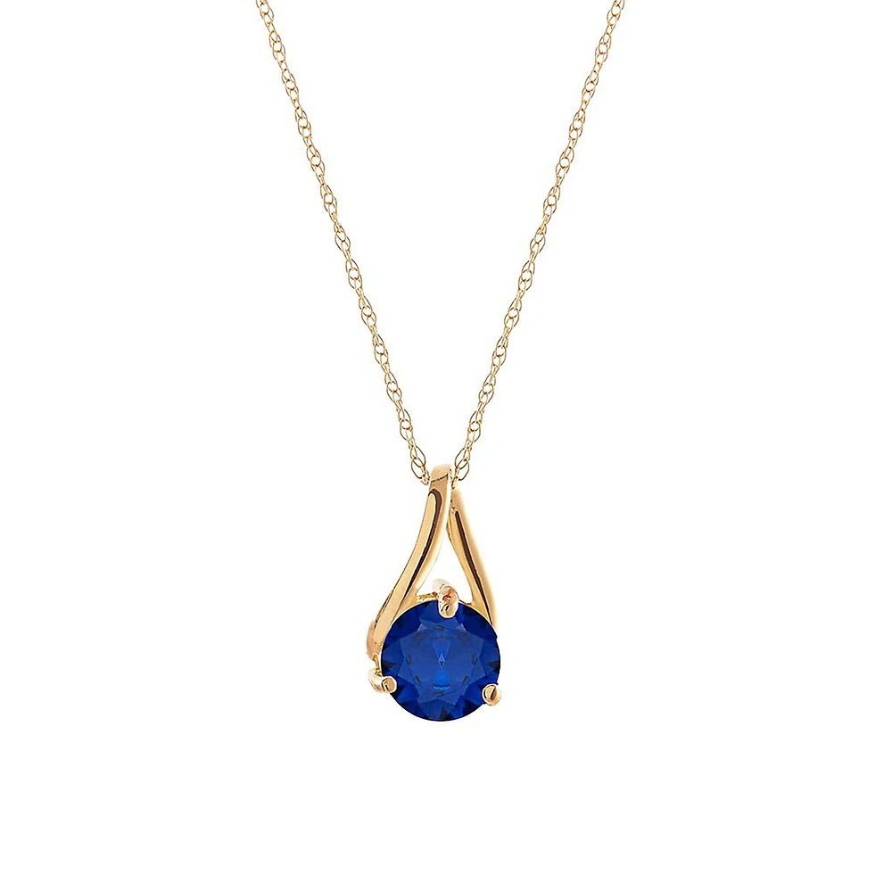 10K Yellow Gold Sapphire September Birthstone Pendant Necklace