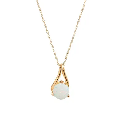 10K Yellow Gold Opal October Birthstone Pendant Necklace