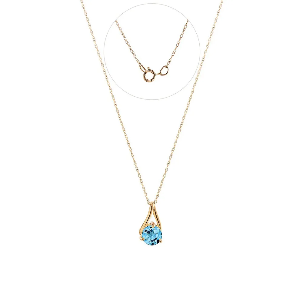 10K Yellow Gold Blue Topaz December Birthstone Pendant Necklace