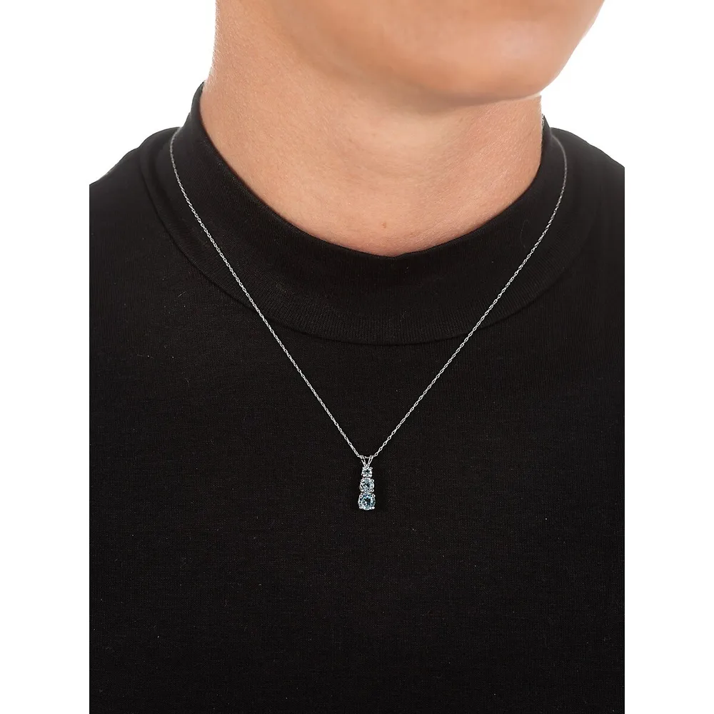 10K White Gold Blue Topaz Pendant Necklace