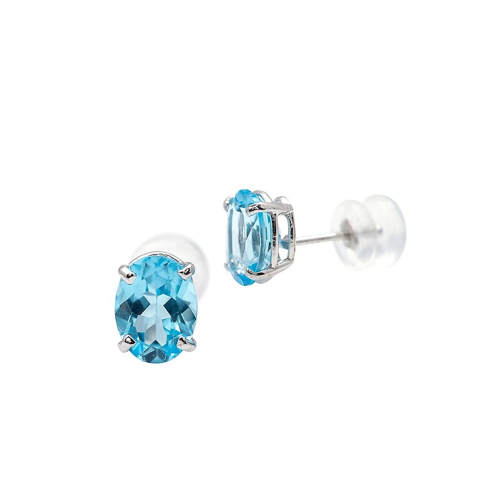 10K White Gold Blue Topaz Stud Earrings