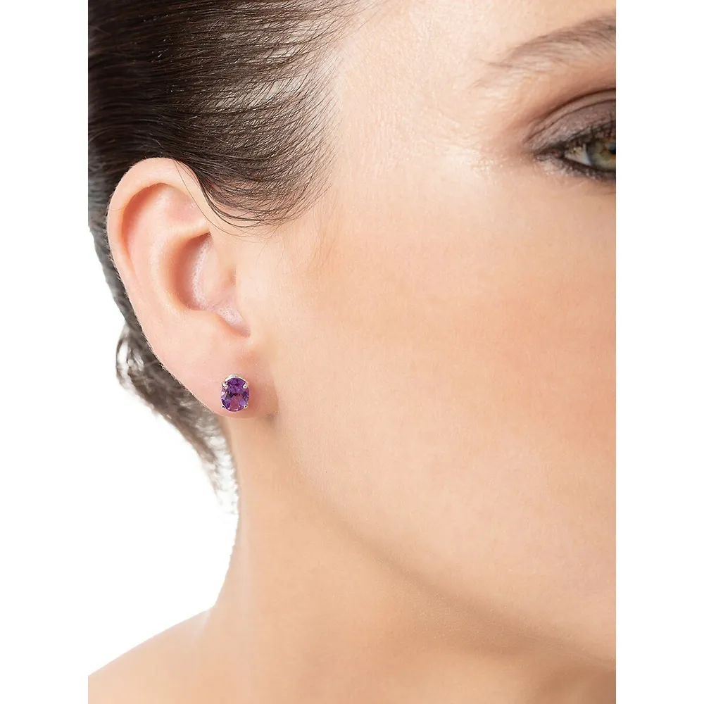 10K White Gold Amethyst Stud Earrings