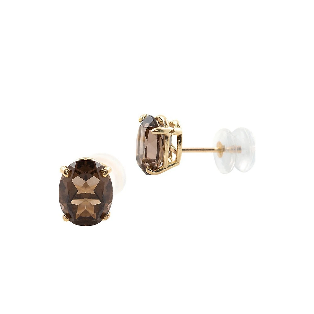 10K Yellow Gold Smokey Topaz Stud Earrings