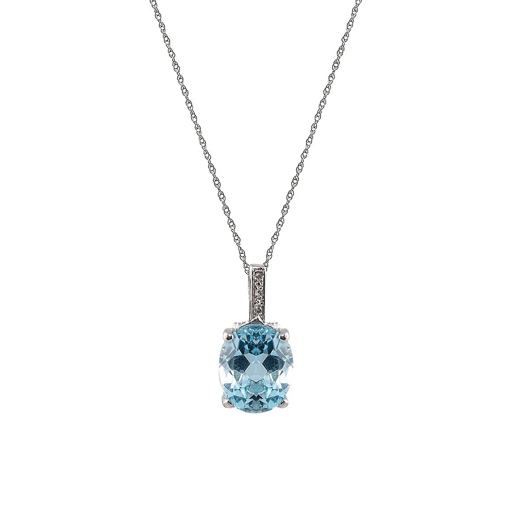 Collier à pendentif en or blanc 10 ct avec topaze bleue et diamants 0,03 ct PT