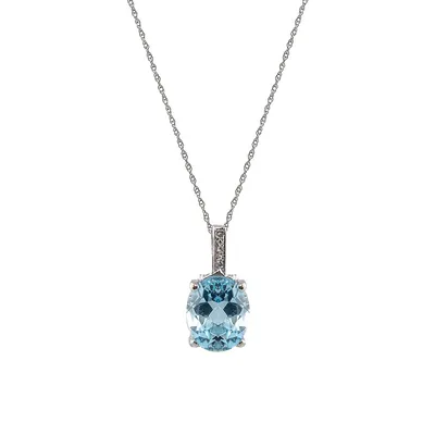 10K White Gold Blue Topaz & 0.03 CT. T.W. Diamond Pendant Necklace