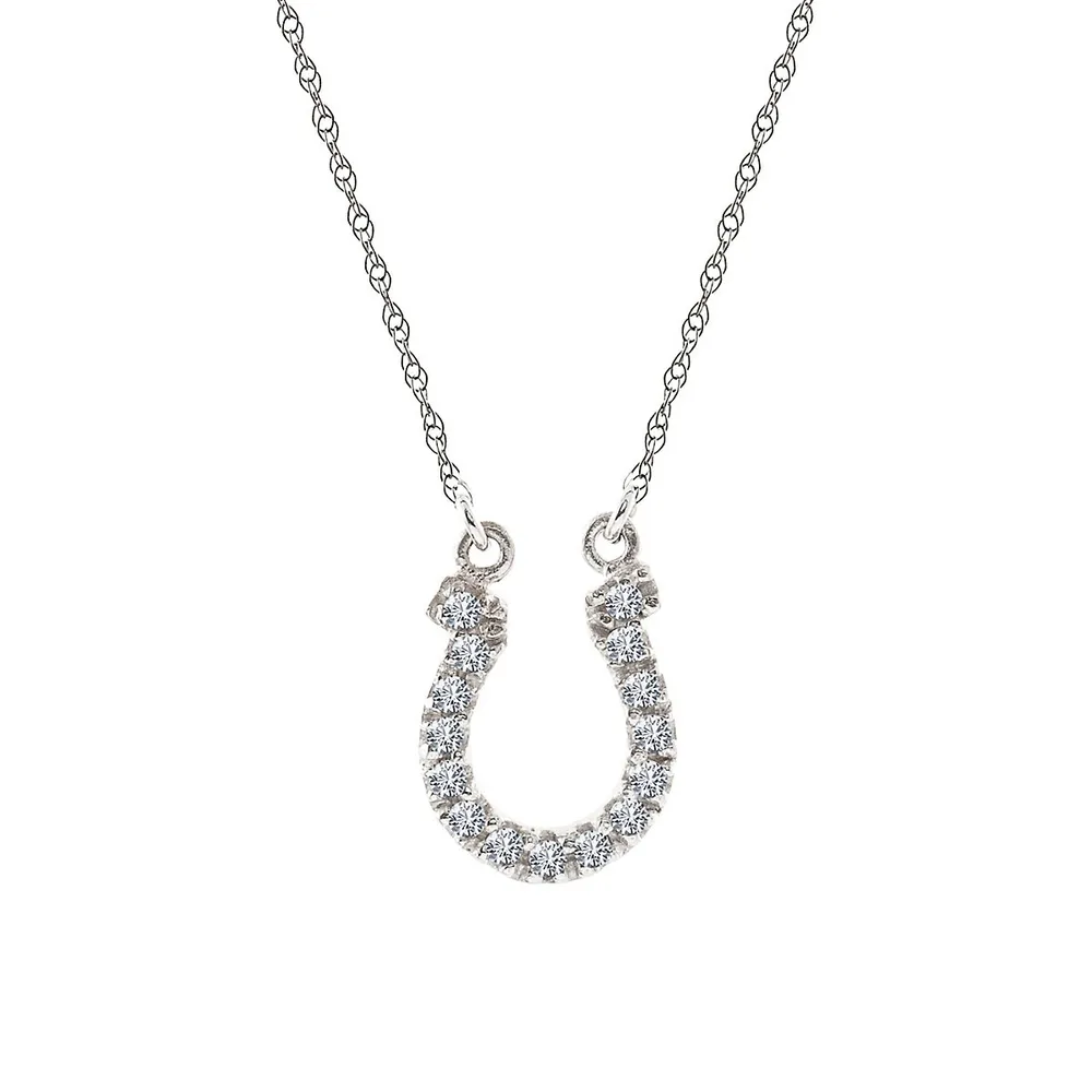 Orafina 10K White Gold CZ Horseshoe Pendant Necklace