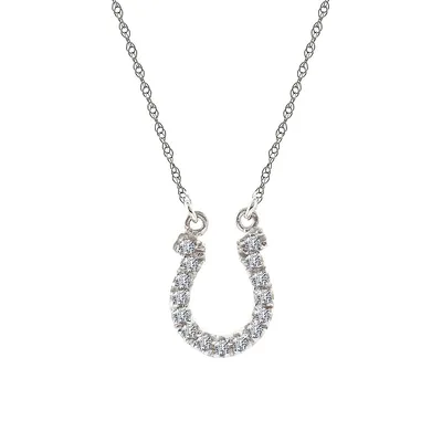 Orafina 10K White Gold CZ Horseshoe Pendant Necklace