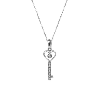 10K White Gold Sweetheart Key Pendant Necklace