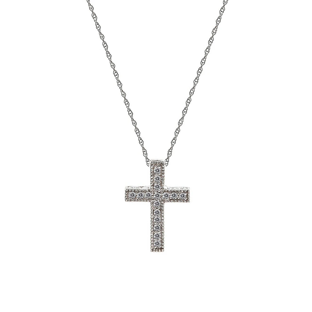 Orafina 10K White Gold CZ Cross Pendant