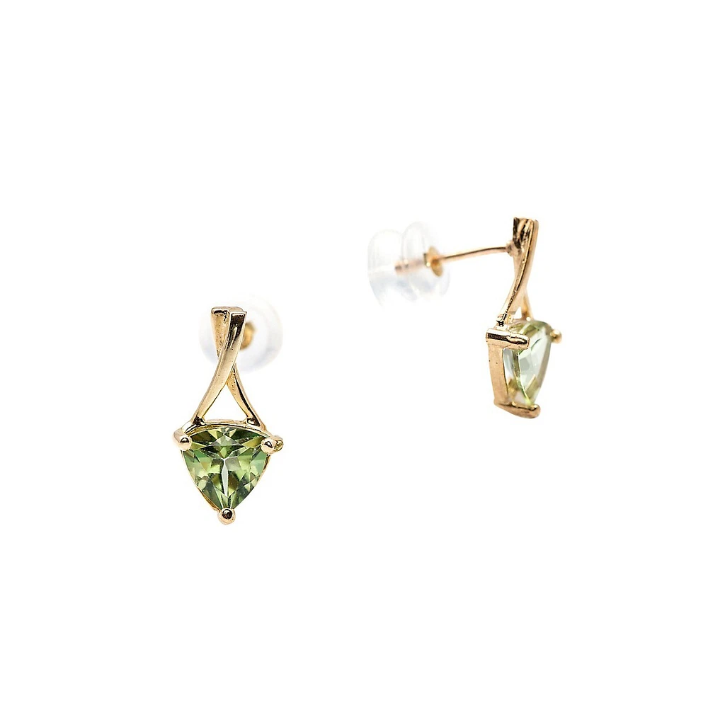 10K Yellow Gold Green Topaz Drop Earrings