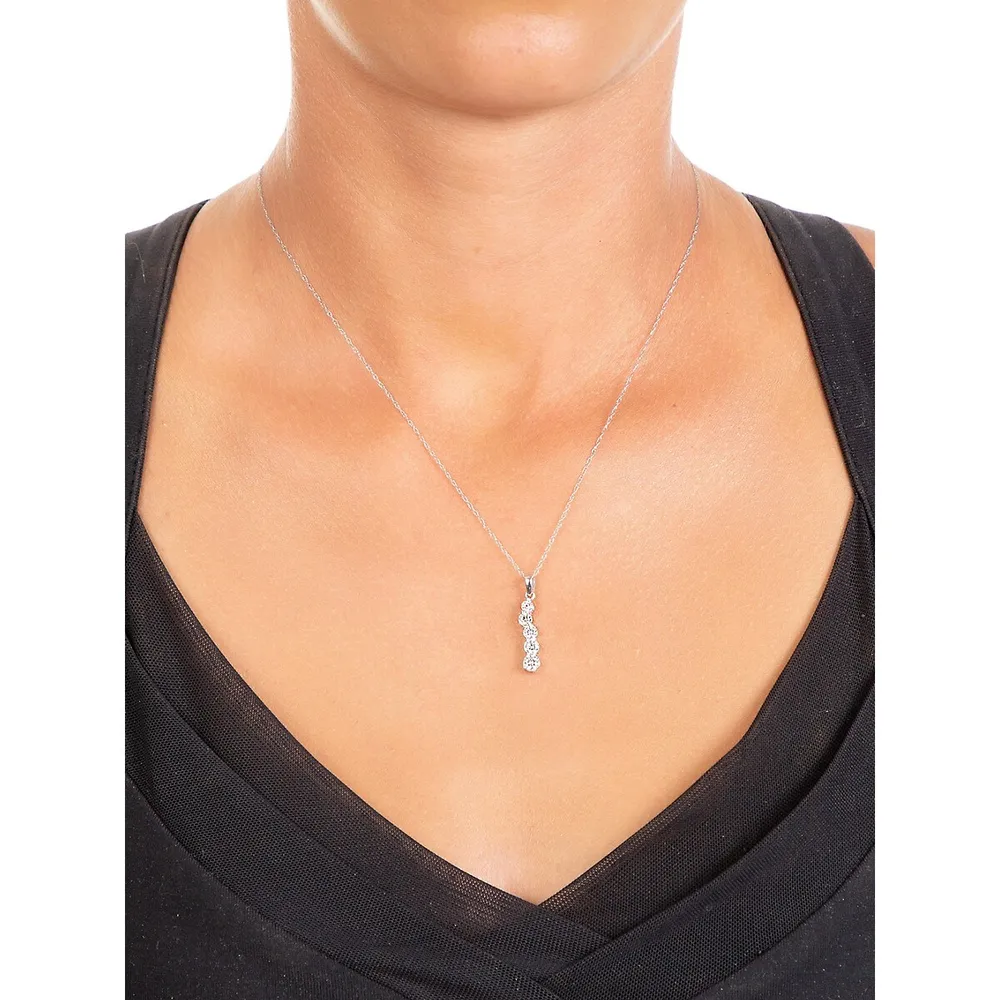 10K White Gold Cubic Zirconia Journey Curvy Pendant Necklace