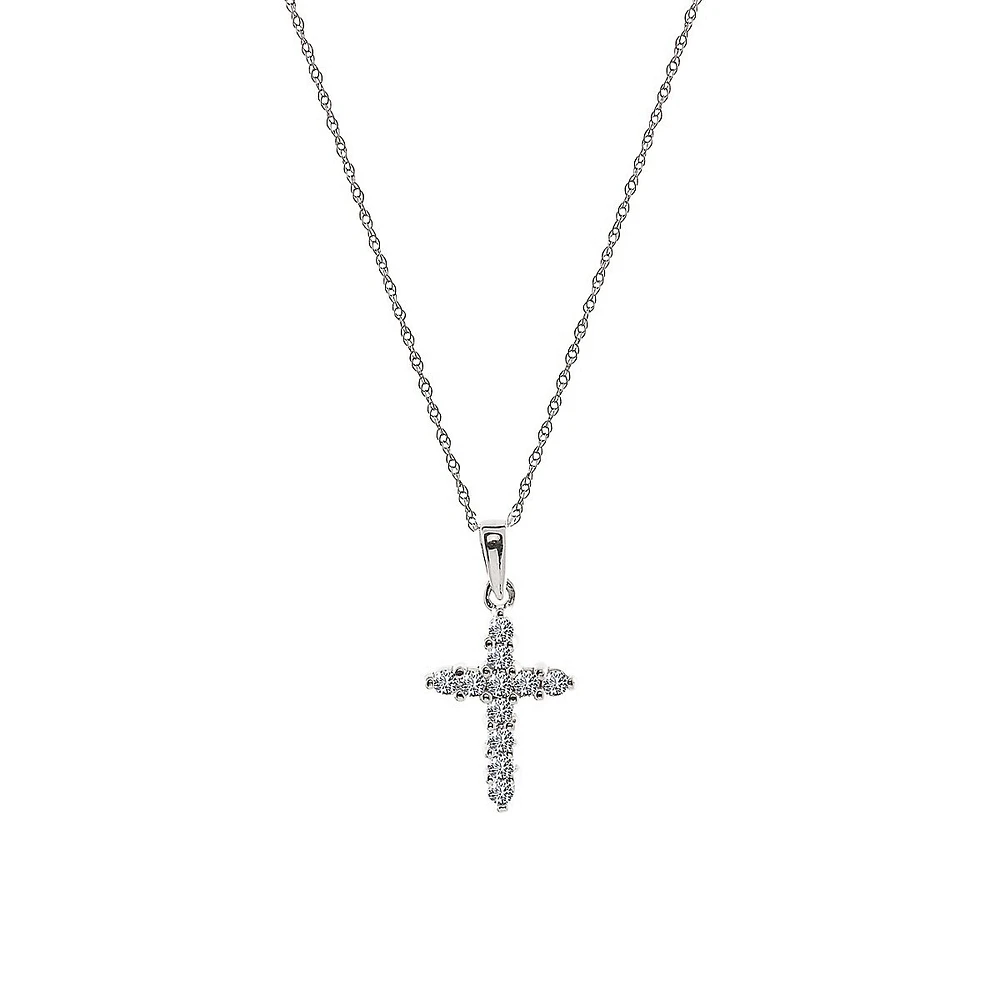 Orafina 10K White Gold CZ Cross Pendant Necklace