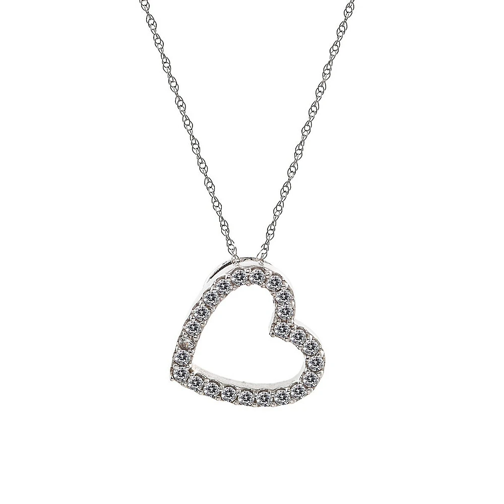 10K White Gold & Cubic Zirconia Heart Pendant Necklace