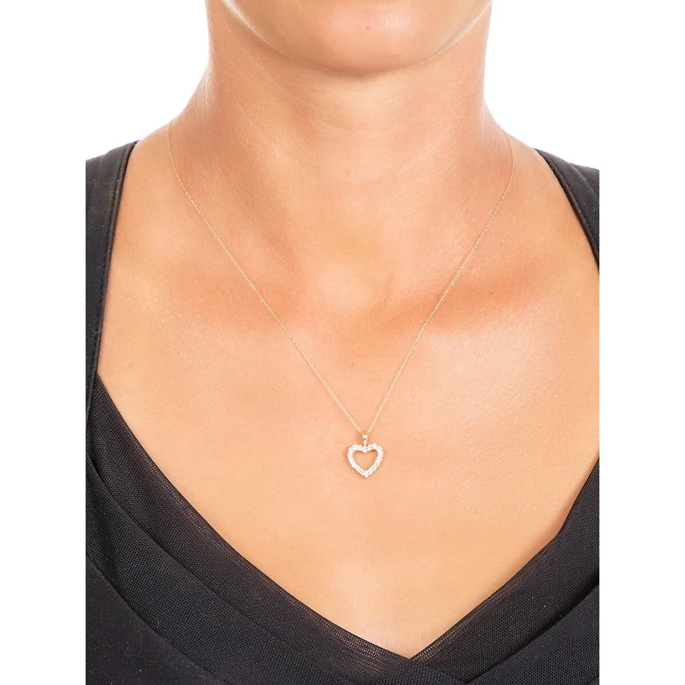 10K Yellow Gold & Cubic Zirconia Open Heart Pendant Necklace