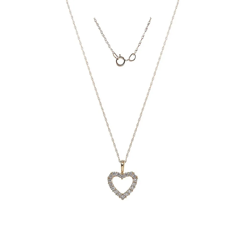 10K Yellow Gold & Cubic Zirconia Open Heart Pendant Necklace